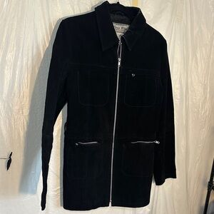 Elegant Black Leather Long Jacket